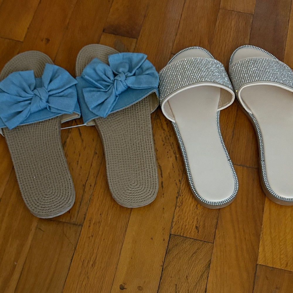 Stylish Women's Slide Sandals - Blue and Silver